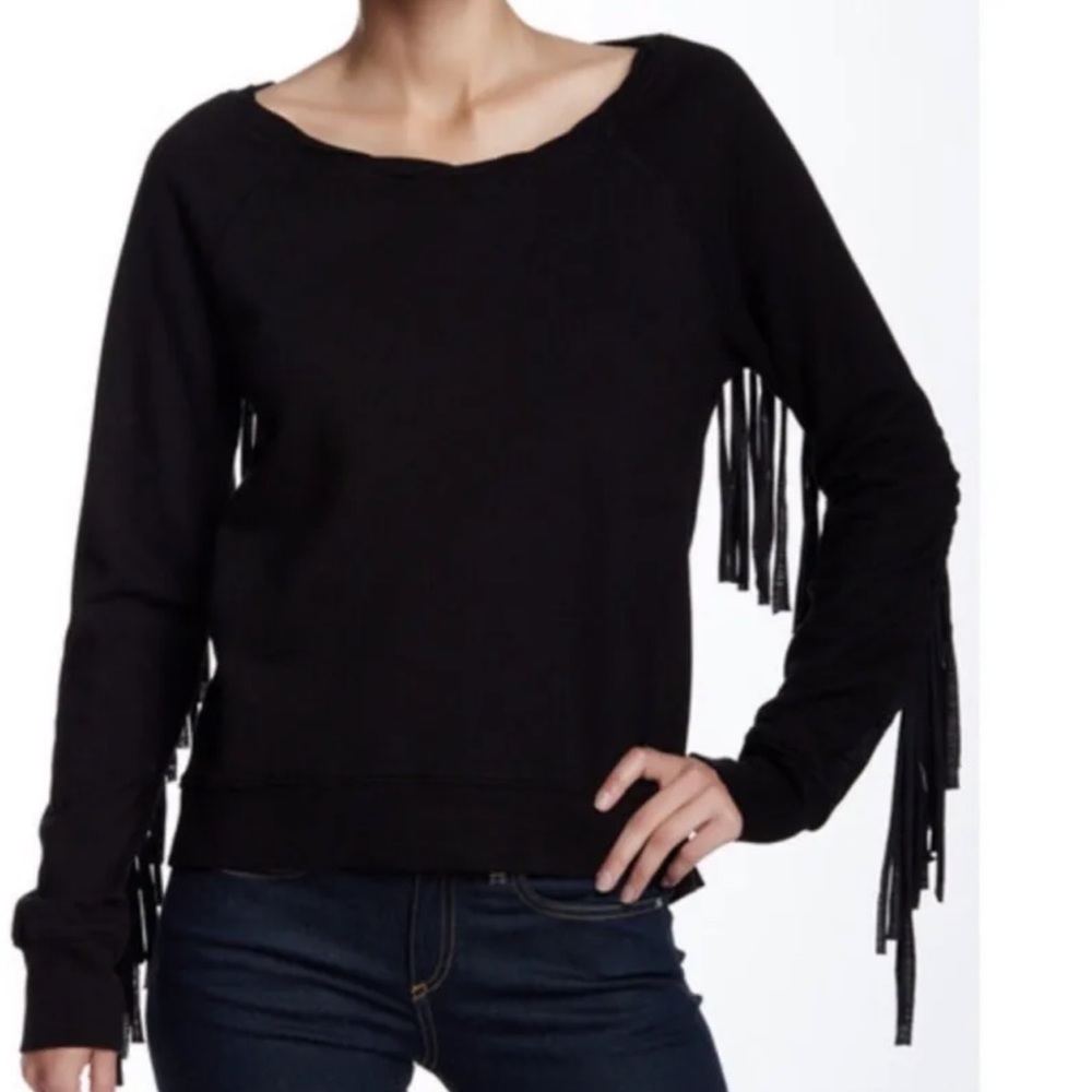 Pam& Gela Black Fringe Sweatshirt